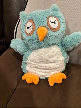 Cozy Hugs Warmie Plush Teal Owl Small Toy with Orange Beak and Feet